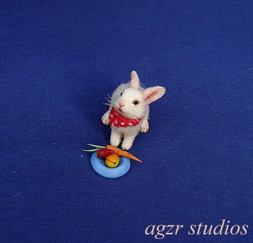 1:12 dollhouse furred miniature white bunny rabbit
