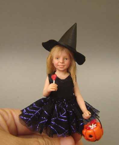 ooak 1:12 scale doll witch anastasia in polymer clay for dollhouse diorama roombox collector item