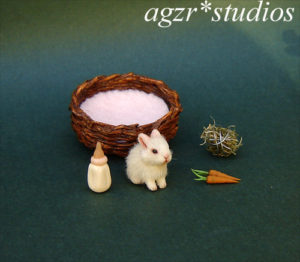 1:12 miniature furred baby bunny rabbit realistic dollhouse agzr studios