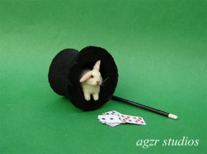 1:12 miniature white bunny rabbit inside top hat magician ooak furred handmade realistic