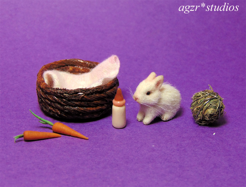 1:12 miniature white baby bunny rabbit for dollhouse roombox diorama ooak