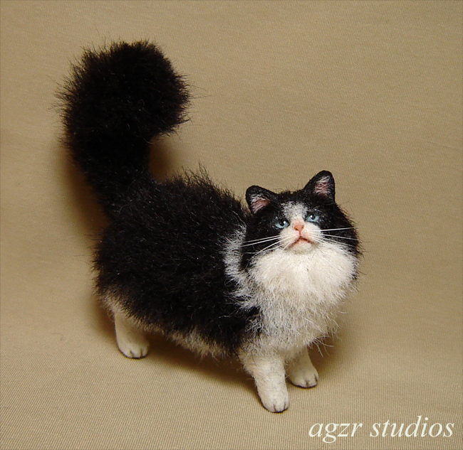 Ooak 1:12 standing long haired cat for dollhouse realistic