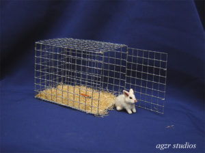 1:12 furred miniature white baby bunny cage