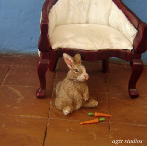 1:12 dollhouse furred miniature sitting bunny rabbit