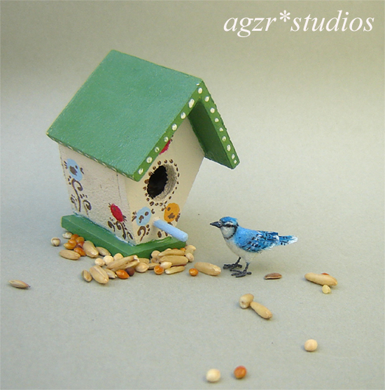1:12 miniature blue jay bird handmade realistic ooak dollhouse furred feathered diorama roombox