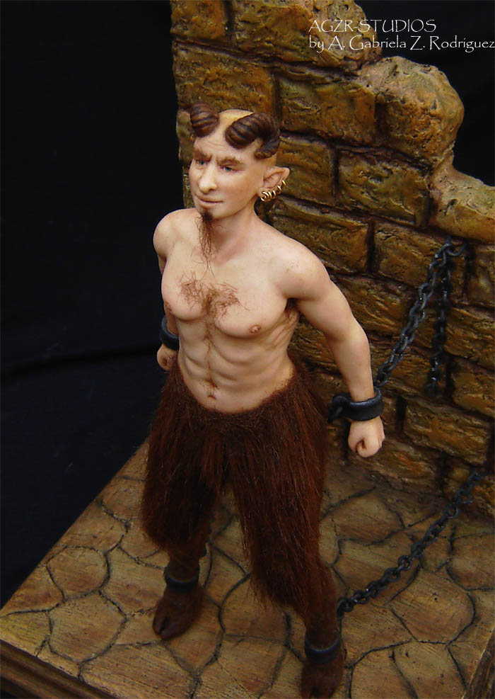 Ooak Cain Satyr Faun in polymer clay sculpture art doll agzr studios