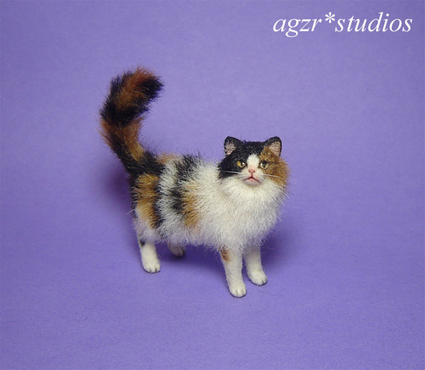 1:12 miniature long haired calico cat kitten kitty for dollhouse diorama roombox handmade ooak