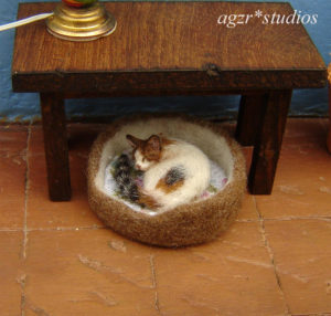 1:12 miniature realistic calico cat for dollhouse handmade agzr studios