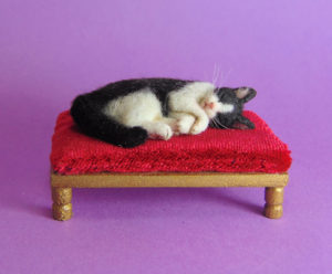Ooak 1:12 sleeping tuxedo cat & bed furred handmade realistic by agzr studios