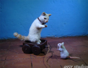 1:12 handmade miniature 1:12 dollhouse cat kitten mouse ooak
