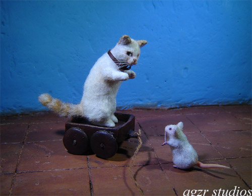 1:12 handmade miniature 1:12 dollhouse cat kitten mouse ooak