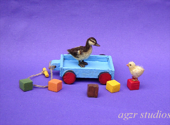 Ooak 1:12 dollhouse miniature mallard duckling & chick