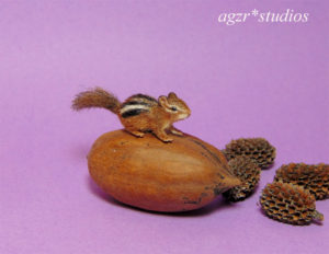 Handmade 1:12 scale miniature Chipmunk furred lifelike realistic