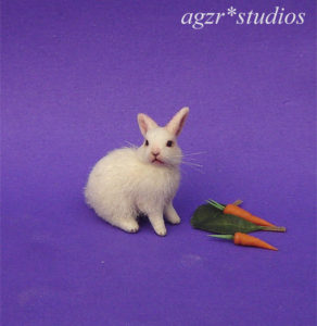 ooak 1:12 miniature white rabbit bunny furred realistic