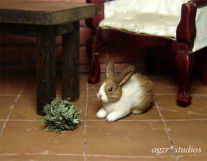 1:12 miniature dollhouse dutch white brown rabbit bunny realistic