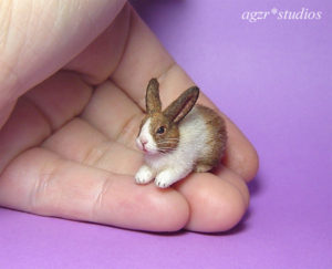 1:12 miniature dollhouse dutch white brown rabbit bunny realistic