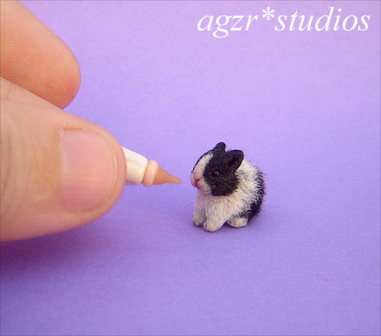 1:12 dollhouse furred miniature baby dutch bunny rabbit black & white