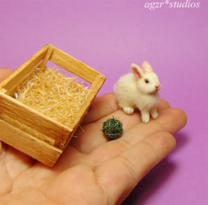 ooak 1:12 miniature white rabbit bunny wooden crate ooak realistic
