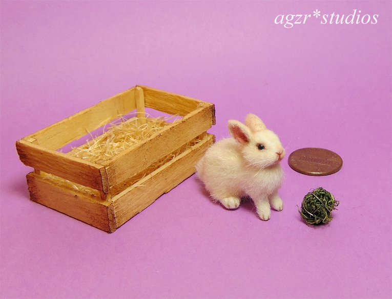 ooak 1:12 miniature white rabbit bunny