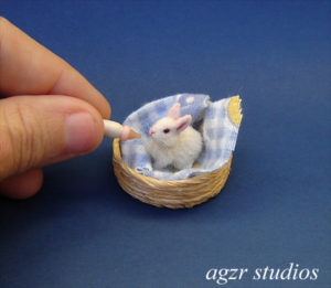 1:12 furred miniature white baby bunny rabbit