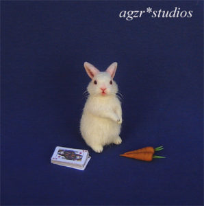 1:12 dollhouse furred miniature white bunny rabbit ooak handmade diorama roombox