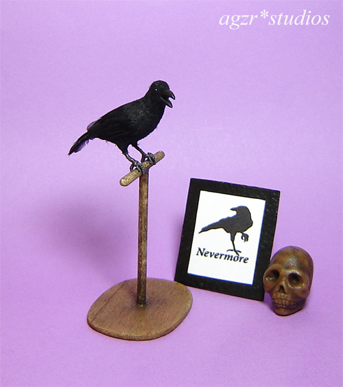 1:12 miniature crow raven bird feathered realistic lifelike dollhouse