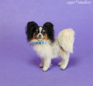 Ooak 1:12 dollhouse miniature papillon dog life like pet furred realistic