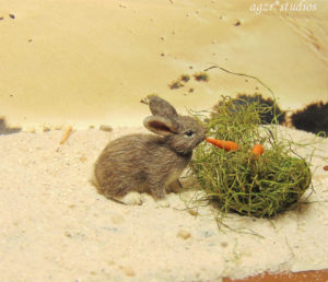 1:12 miniature furred wild bunny rabbit eating carrots realistic dollhouse