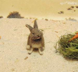 1:12 miniature furred bunny rabbit wild realistic dollhouse agzr studios eating carrots