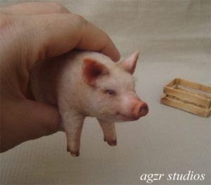 1:12 handmade pig realistic farm animal furred ooak