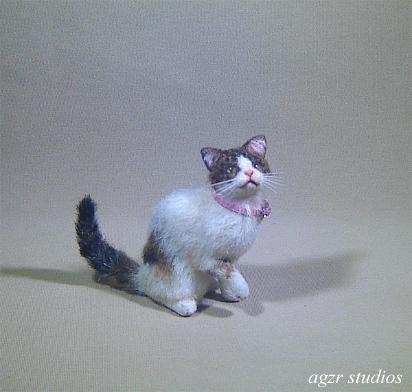 Ooak 1:12 dollhouse calico cat handmade furred realistic