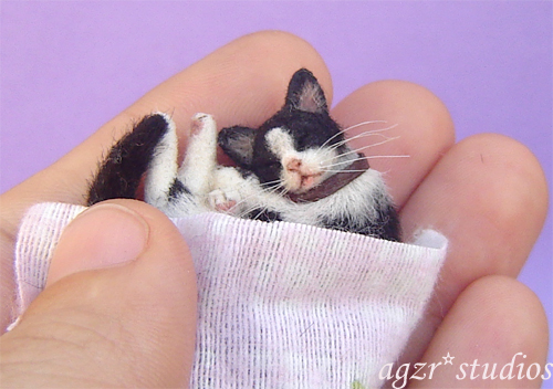 Ooak 1:12 sleeping tuxedo cat miniature dollhouse
