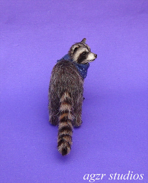 Ooak 1:12 miniature furred racoon george dollhouse scale lifelike adorable pet