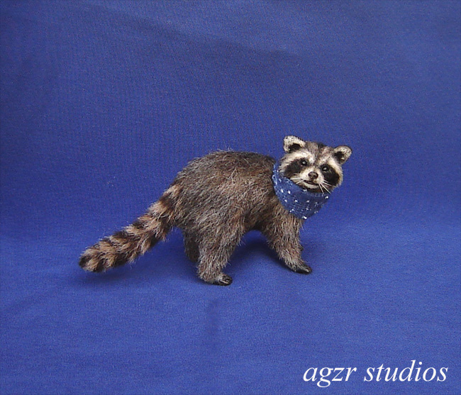 Ooak 1:12 miniature furred racoon dollhouse scale realistic lifelike pet animal wild