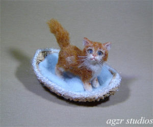 1:12 miniature dollhouse ginger cat kitten furred handmade