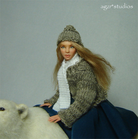 Ooak 1:12 scale girl doll & bear East of the sun west of the moon