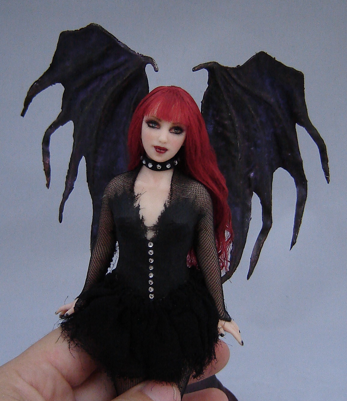 Ooak Gothic Doll Fae Fairy Sculpture in polymer clay gothic Art cemetery