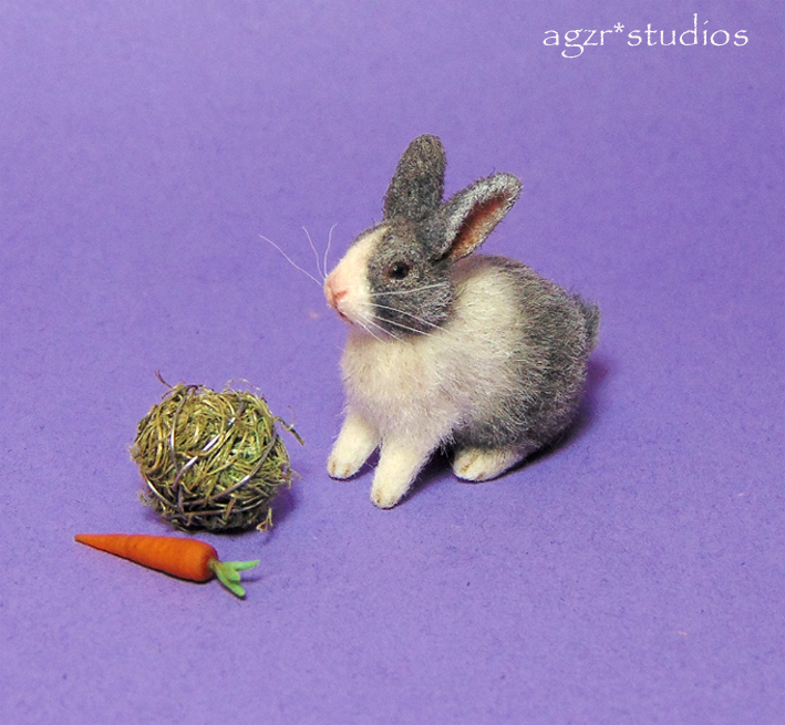 ooak 1:12 miniature dutch white gray rabbit bunny realistic dollhouse