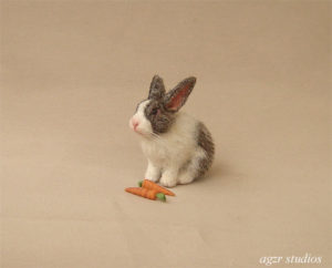 1:12 dollhouse furred miniature bunny rabbit white grey