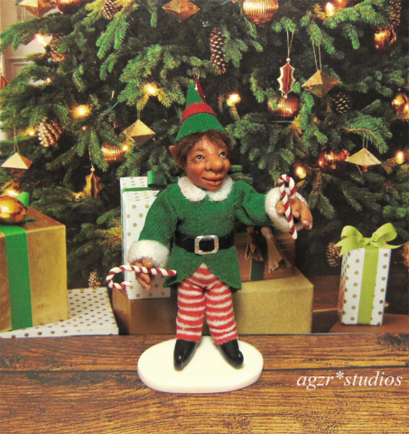 Ooak poseable santa elf Sculpture Doll 1:12 dollhouse Handmade in polymer clay by A Gabriela Z Rodriguez