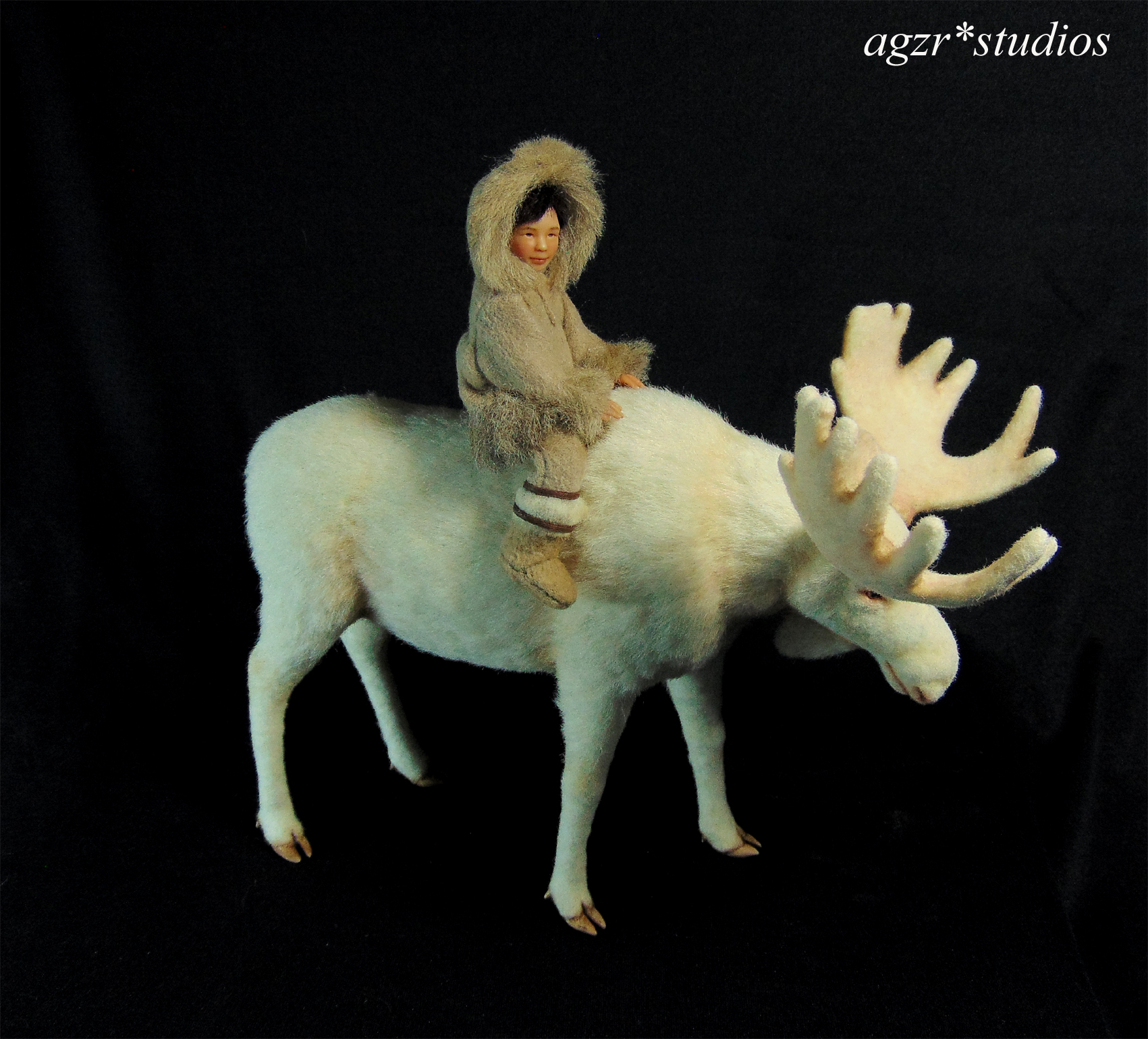 ooak 1:12 scale inuit boy with white moose agzr studios art dolls