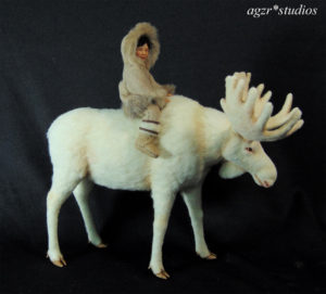 Ooak 1:12 dollhouse miniature white Moose & Inuit boy sculpture art work