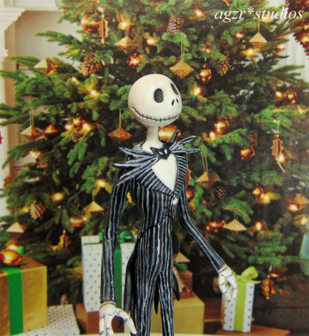 Miniature Jack Skellington art doll sculpture 1:12 scale