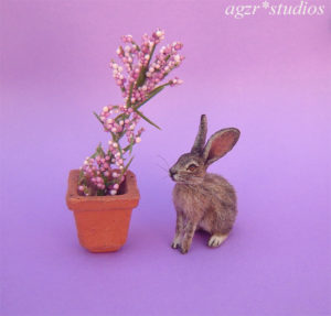 1:12 miniature furred wild hare rabbit bunny realistic ooak dollhouse diorama roombox