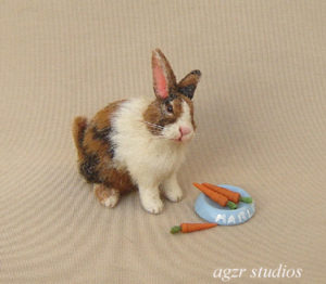 1:12 dollhouse furred miniature calico harlequin bunny rabbit ooak diorama roombox cage