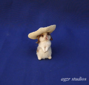 1:12 dollhouse furred miniature standing lop bunny rabbit hat