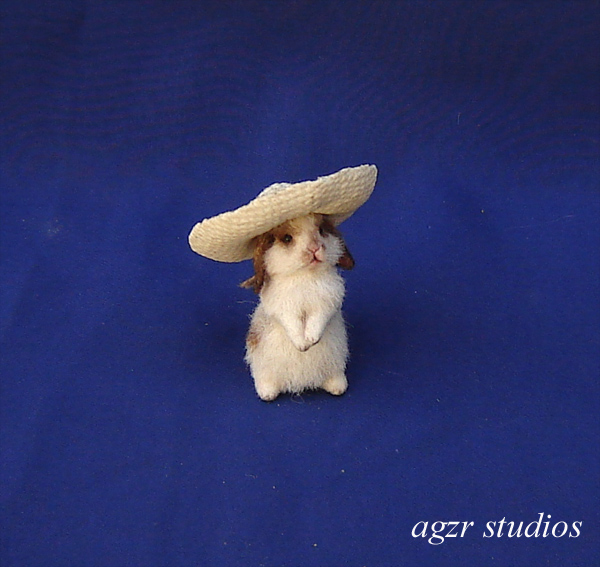 1:12 dollhouse furred miniature standing lop bunny rabbit hat