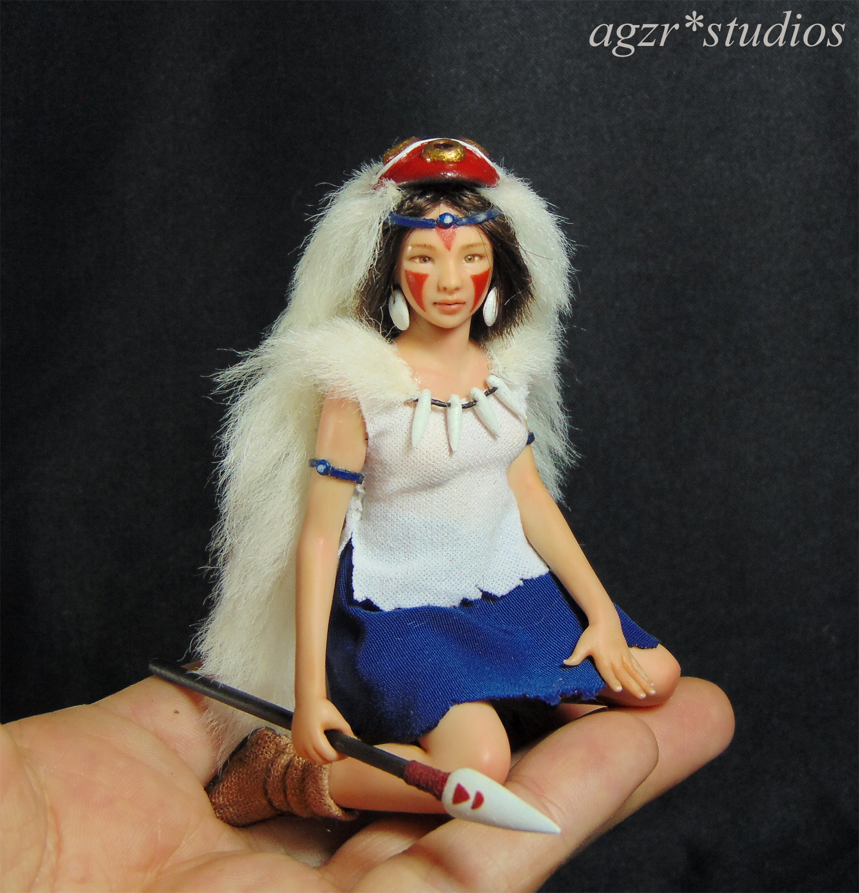 Princess Mononoke Miniature Doll Sculpture Art 1:12 scale Dollhouse Diorama agzr studios