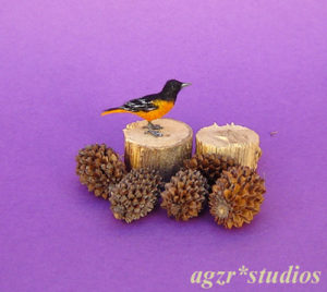 1:12 miniature baltimore oriole bird feathered realistic dollhouse roombox diorama