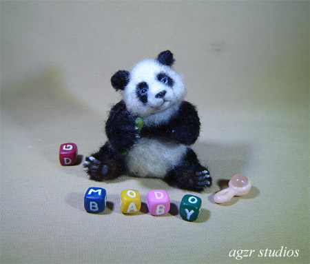 Ooak 1:12 scale Panda bear cub baby dollhouse